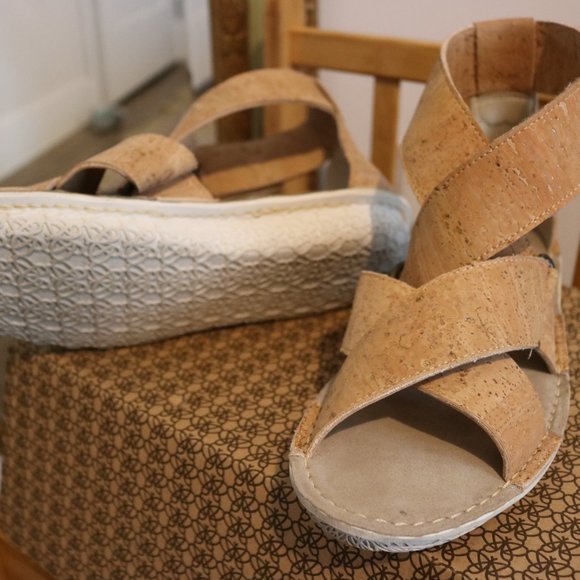 Po-Zu Echo Biodegradable Vegan Salome Natural Cork Wrap Sandals Size 9/40 - Picture 5 of 6
